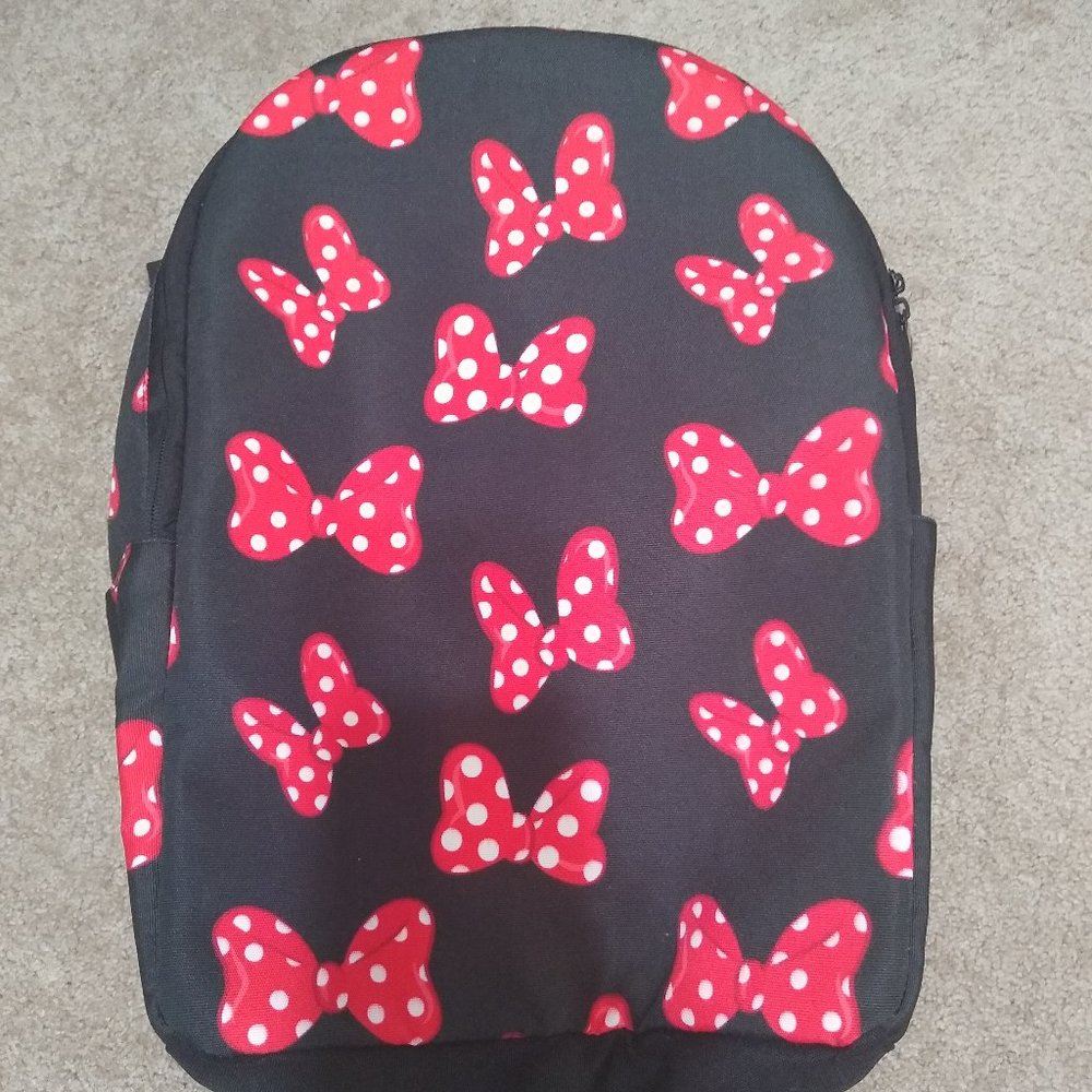 Ambrie Disney Minnie Mouse bows full size backpack with back padding.